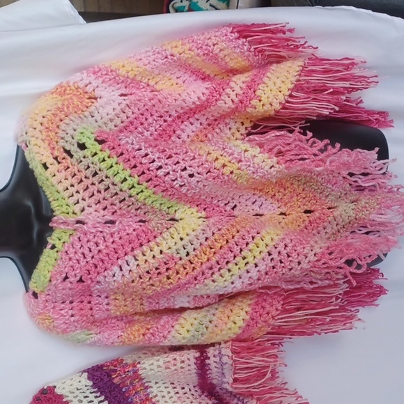 MOMMY & ME BOHEMIAN PONCHOS IN SUBTLE PINK, PURPLE  OSFM, handmade - Picture 2 of 3